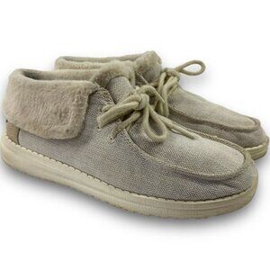 Hey Dude Britt Herringbone Cream Faux Fur Ankle Boots Womens Size 5 121770198